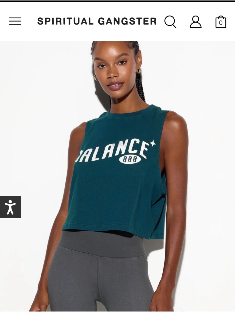 Spiritual Gangster Teal 'Balance' Cropped Muscle Tank